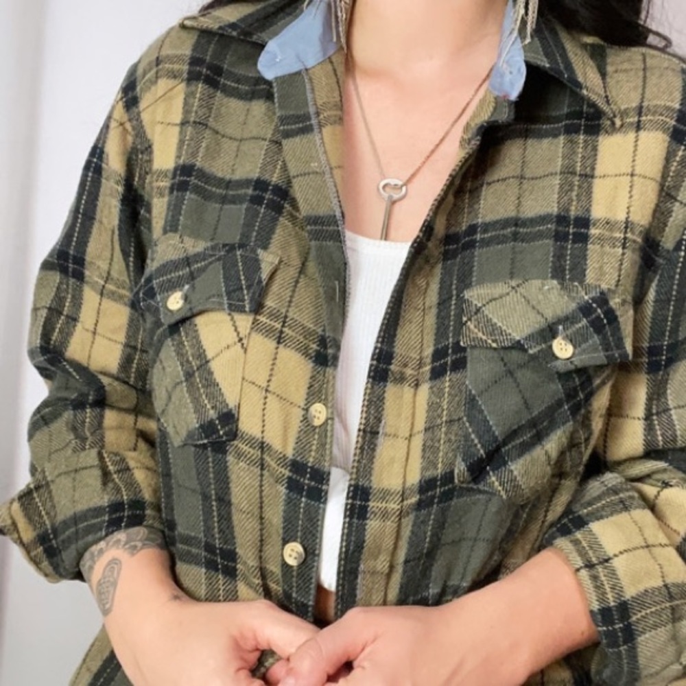 1970s BROWN BLACK WATCH PLAID SEARS FLANNEL TOP - Picture 4 of 6